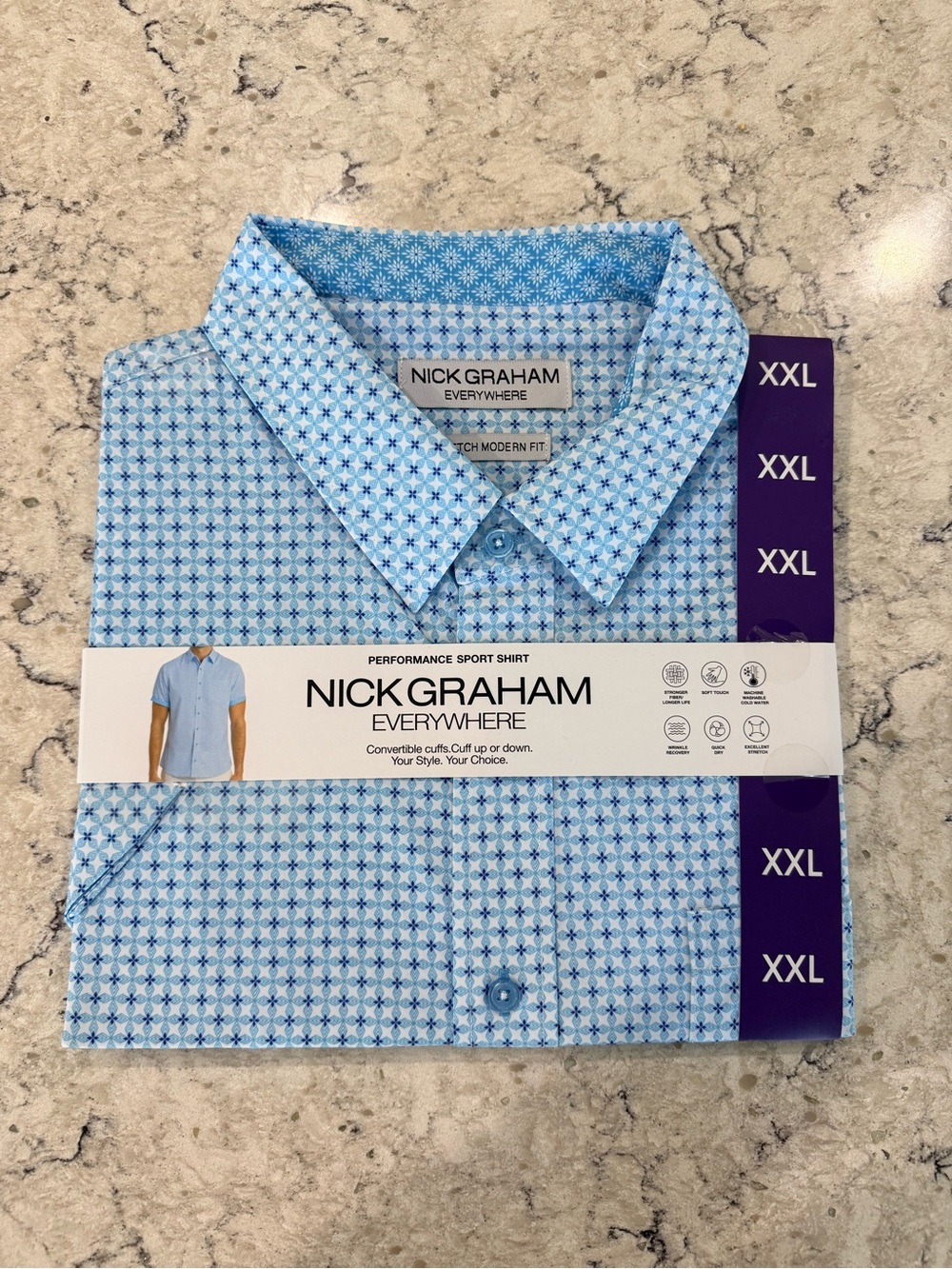 NEW - Nick Graham XXL Performance Short Sleeve Button Up Shirt